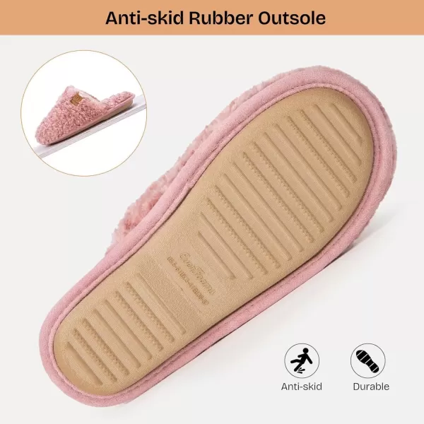 imageEverFoams Womens Fuzzy Slipon Slippers Warm Cozy Soft Lightweight Memory Foam Indoor House ShoesPink