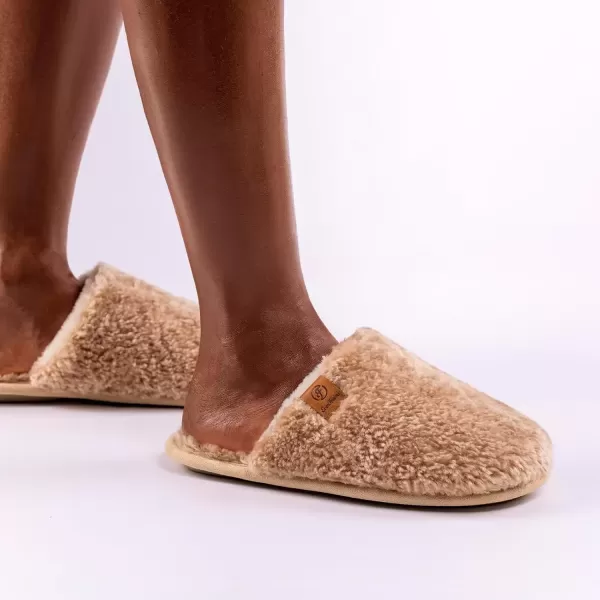 imageEverFoams Womens Fuzzy Slipon Slippers Warm Cozy Soft Lightweight Memory Foam Indoor House ShoesSand