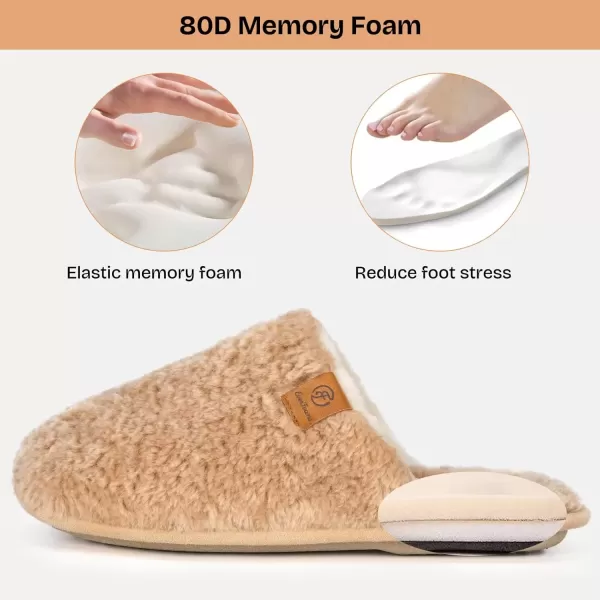 imageEverFoams Womens Fuzzy Slipon Slippers Warm Cozy Soft Lightweight Memory Foam Indoor House ShoesSand