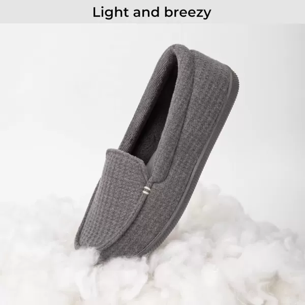 imageEverFoams Womens Lightweight Indoor Outdoor Memory Foam House Shoes Comfy Breathable Waffle Knitted Moccasins Loafer Slippers