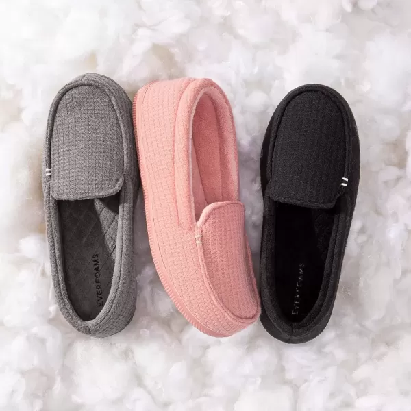 imageEverFoams Womens Lightweight Indoor Outdoor Memory Foam House Shoes Comfy Breathable Waffle Knitted Moccasins Loafer Slippers