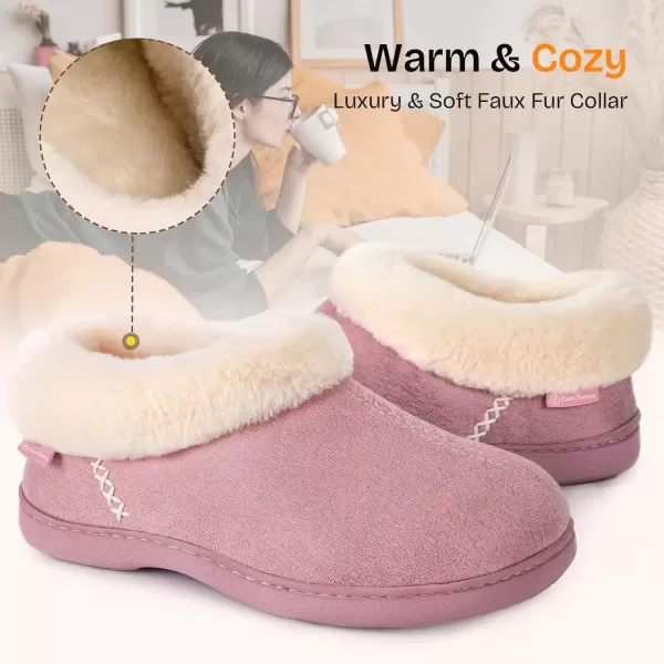 imageEverFoams Womens Micro Suede Cozy Memory Foam Winter Slippers with Fuzzy Faux Fur Collar and Indoor Outdoor Rubber SoleBaby Pink