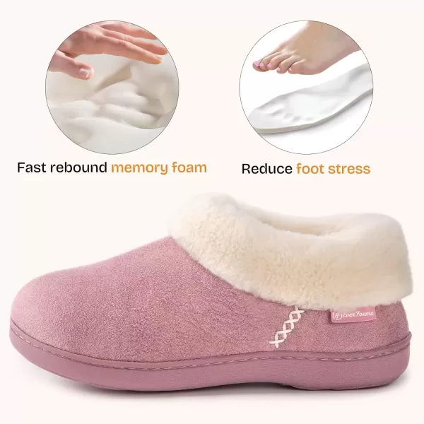 imageEverFoams Womens Micro Suede Cozy Memory Foam Winter Slippers with Fuzzy Faux Fur Collar and Indoor Outdoor Rubber SoleBaby Pink