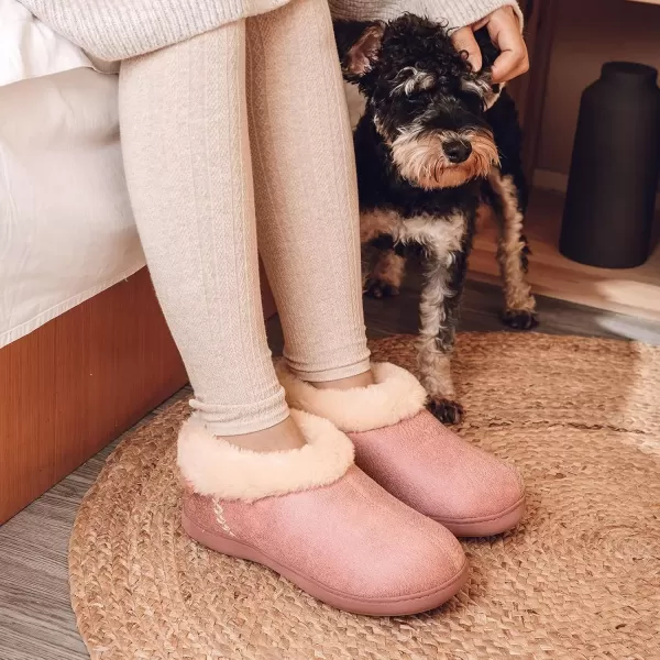 imageEverFoams Womens Micro Suede Cozy Memory Foam Winter Slippers with Fuzzy Faux Fur Collar and Indoor Outdoor Rubber SoleBaby Pink