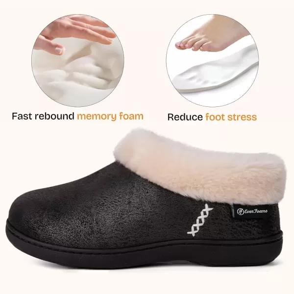 imageEverFoams Womens Micro Suede Cozy Memory Foam Winter Slippers with Fuzzy Faux Fur Collar and Indoor Outdoor Rubber SoleBlack