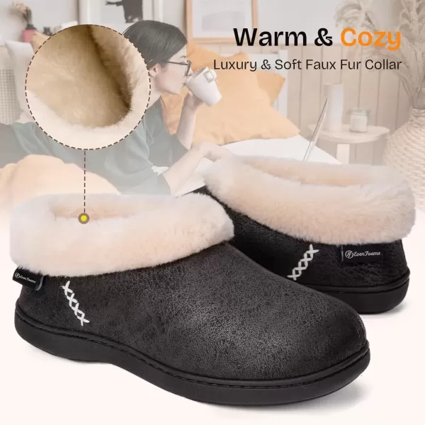 imageEverFoams Womens Micro Suede Cozy Memory Foam Winter Slippers with Fuzzy Faux Fur Collar and Indoor Outdoor Rubber SoleBlack