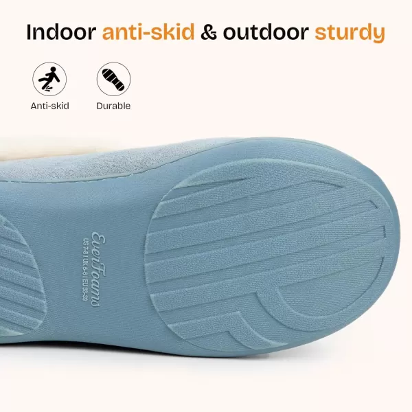 imageEverFoams Womens Micro Suede Cozy Memory Foam Winter Slippers with Fuzzy Faux Fur Collar and Indoor Outdoor Rubber SoleBlue