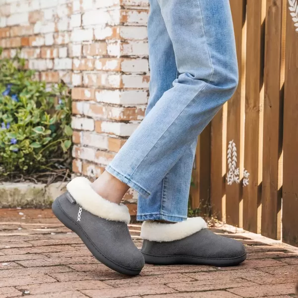 imageEverFoams Womens Micro Suede Cozy Memory Foam Winter Slippers with Fuzzy Faux Fur Collar and Indoor Outdoor Rubber SoleDark Grey