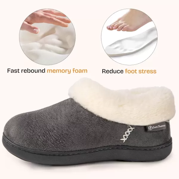 imageEverFoams Womens Micro Suede Cozy Memory Foam Winter Slippers with Fuzzy Faux Fur Collar and Indoor Outdoor Rubber SoleDark Grey