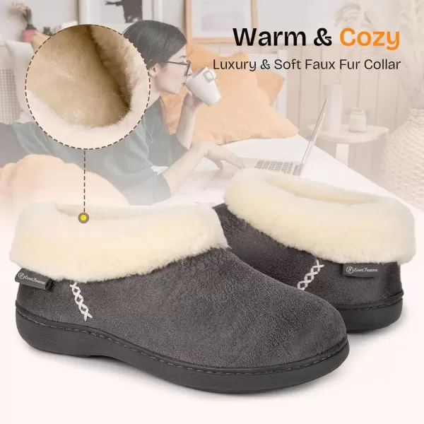 imageEverFoams Womens Micro Suede Cozy Memory Foam Winter Slippers with Fuzzy Faux Fur Collar and Indoor Outdoor Rubber SoleDark Grey