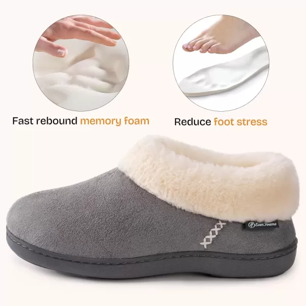 imageEverFoams Womens Micro Suede Cozy Memory Foam Winter Slippers with Fuzzy Faux Fur Collar and Indoor Outdoor Rubber SoleGrey