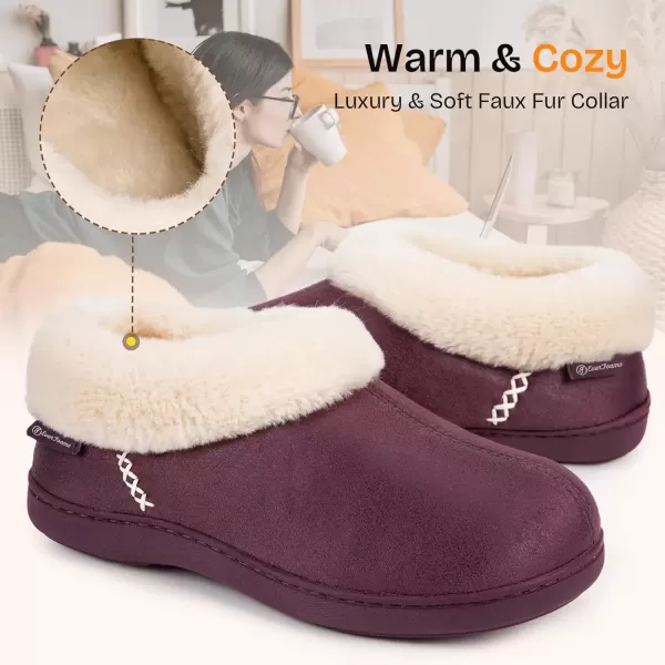 imageEverFoams Womens Micro Suede Cozy Memory Foam Winter Slippers with Fuzzy Faux Fur Collar and Indoor Outdoor Rubber SolePurple