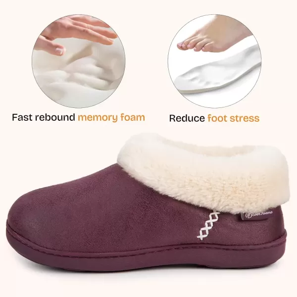 imageEverFoams Womens Micro Suede Cozy Memory Foam Winter Slippers with Fuzzy Faux Fur Collar and Indoor Outdoor Rubber SolePurple