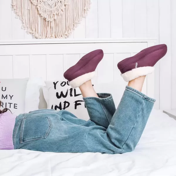 imageEverFoams Womens Micro Suede Cozy Memory Foam Winter Slippers with Fuzzy Faux Fur Collar and Indoor Outdoor Rubber SolePurple