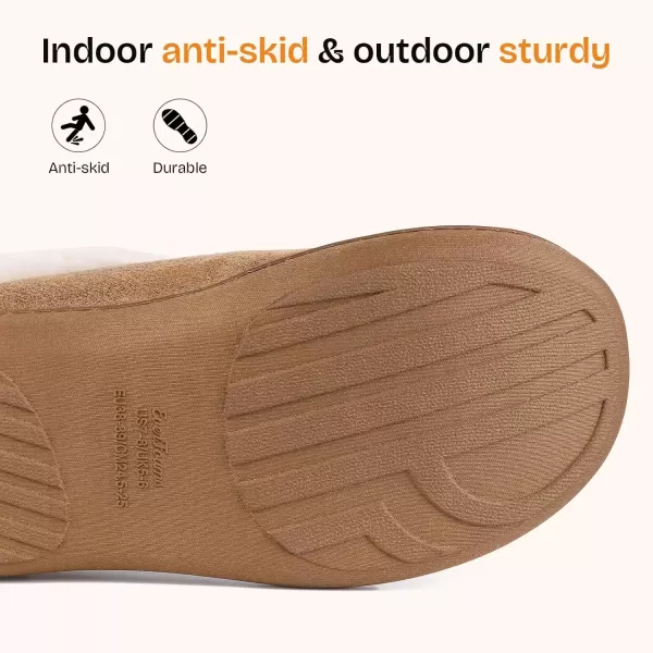 imageEverFoams Womens Micro Suede Cozy Memory Foam Winter Slippers with Fuzzy Faux Fur Collar and Indoor Outdoor Rubber SoleTan