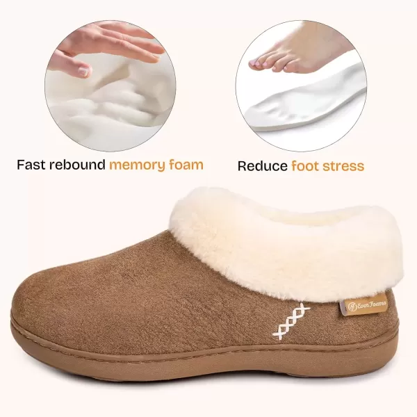 imageEverFoams Womens Micro Suede Cozy Memory Foam Winter Slippers with Fuzzy Faux Fur Collar and Indoor Outdoor Rubber SoleTan