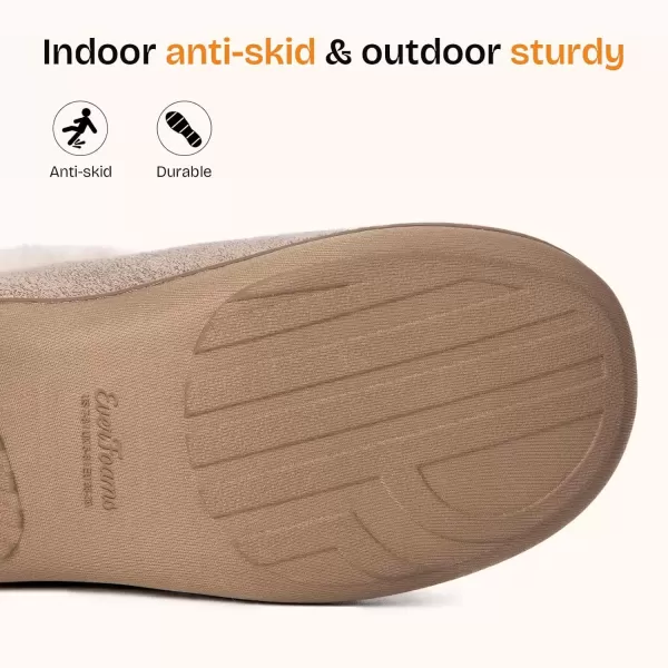 imageEverFoams Womens Micro Suede Cozy Memory Foam Winter Slippers with Fuzzy Faux Fur Collar and Indoor Outdoor Rubber SoleTaupe