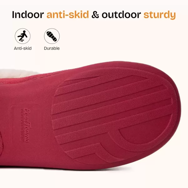 imageEverFoams Womens Micro Suede Cozy Memory Foam Winter Slippers with Fuzzy Faux Fur Collar and Indoor Outdoor Rubber SoleWine Red