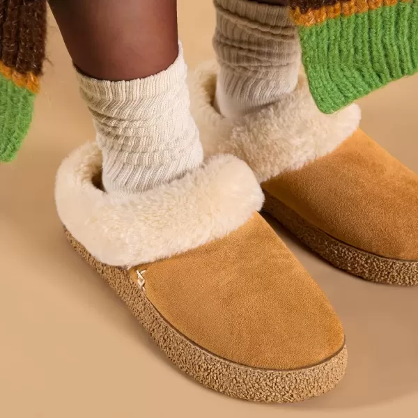 imageEverFoams Womens Microsuede Slippers Comfy Memory Foam Nonslip Indoor House Shoes with Fuzzy CollarChestnut
