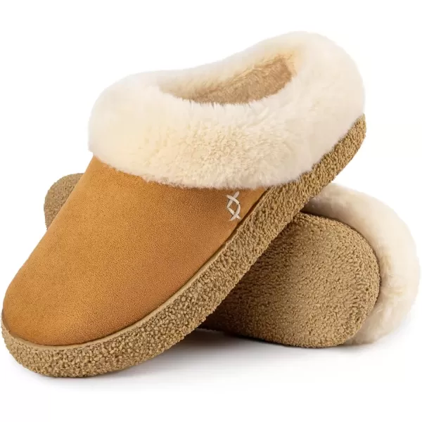 imageEverFoams Womens Microsuede Slippers Comfy Memory Foam Nonslip Indoor House Shoes with Fuzzy CollarChestnut