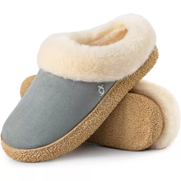 imageEverFoams Womens Microsuede Slippers Comfy Memory Foam Nonslip Indoor House Shoes with Fuzzy CollarGrey