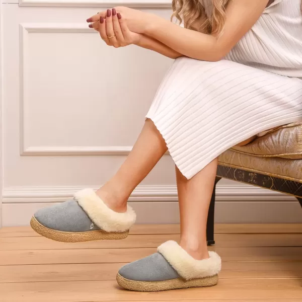 imageEverFoams Womens Microsuede Slippers Comfy Memory Foam Nonslip Indoor House Shoes with Fuzzy CollarGrey