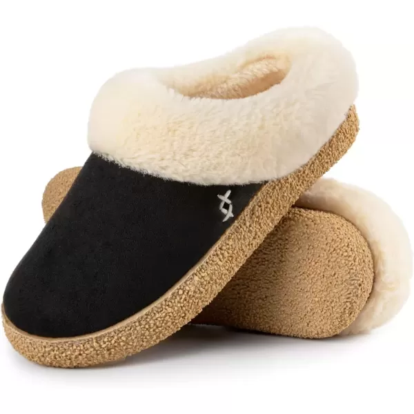 imageEverFoams Womens Microsuede Slippers Comfy Memory Foam Nonslip Indoor House Shoes with Fuzzy CollarInk Black