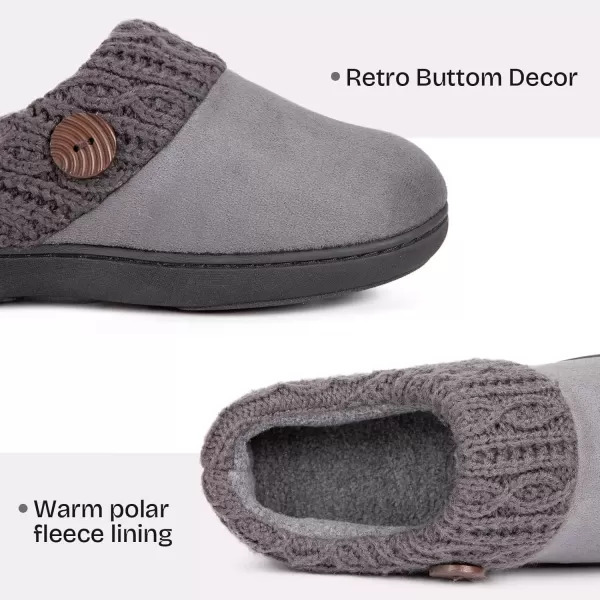 imageEverFoams Womens Microsuede Slippers Warm Comfy Memory Foam Indoor House Shoes with Knit CollarLight Gray