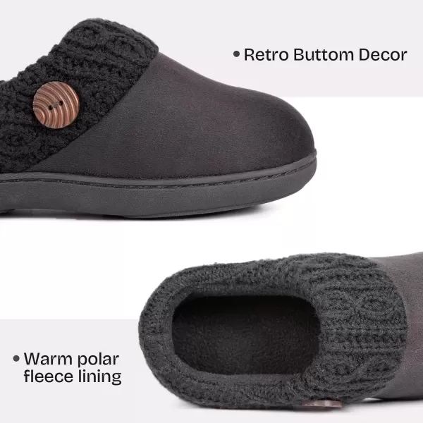 imageEverFoams Womens Microsuede Slippers Warm Comfy Memory Foam Indoor House Shoes with Knit CollarMysterious Black