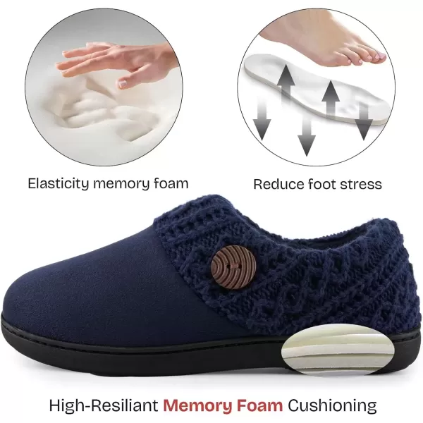 imageEverFoams Womens Microsuede Slippers Warm Comfy Memory Foam Indoor House Shoes with Knit CollarSapphire Navy Blue