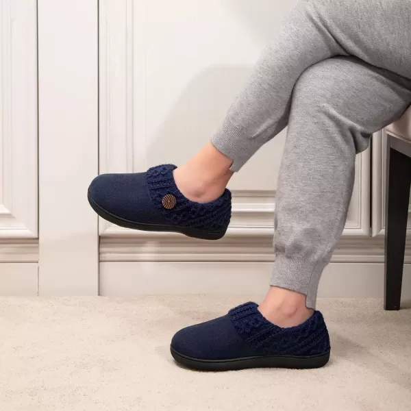 imageEverFoams Womens Microsuede Slippers Warm Comfy Memory Foam Indoor House Shoes with Knit CollarSapphire Navy Blue