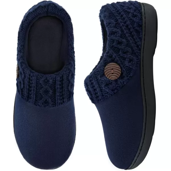 imageEverFoams Womens Microsuede Slippers Warm Comfy Memory Foam Indoor House Shoes with Knit CollarSapphire Navy Blue