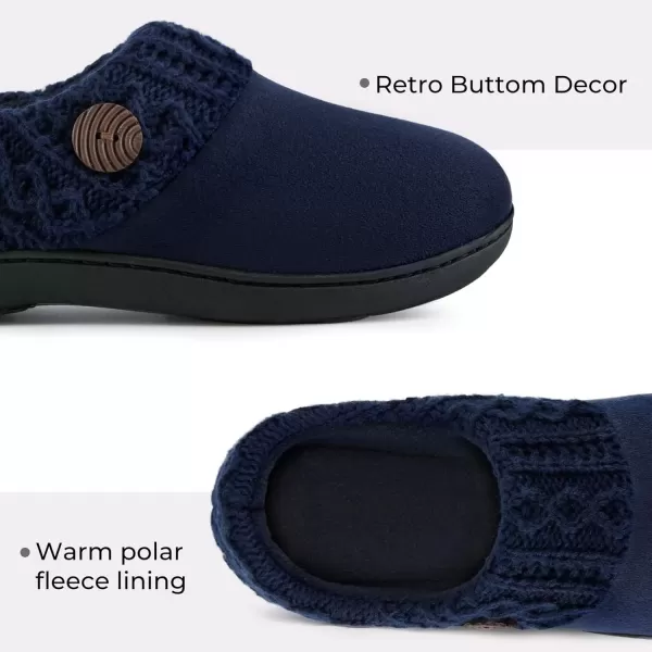 imageEverFoams Womens Microsuede Slippers Warm Comfy Memory Foam Indoor House Shoes with Knit CollarSapphire Navy Blue