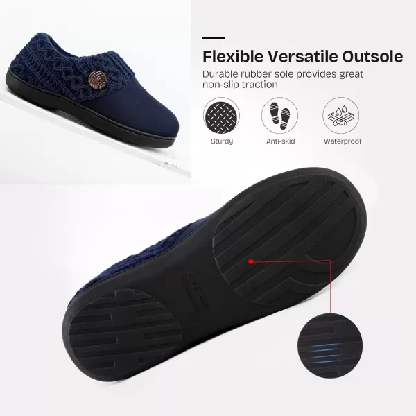 imageEverFoams Womens Microsuede Slippers Warm Comfy Memory Foam Indoor House Shoes with Knit CollarSapphire Navy Blue