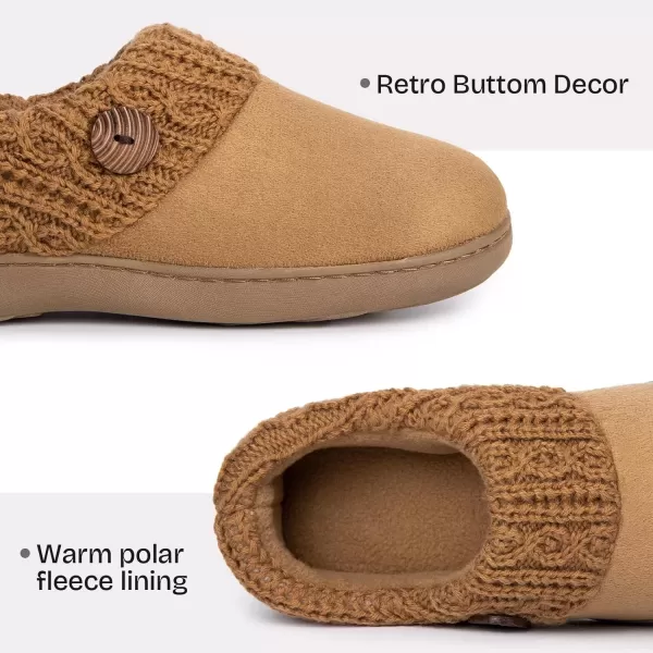 imageEverFoams Womens Microsuede Slippers Warm Comfy Memory Foam Indoor House Shoes with Knit CollarTan