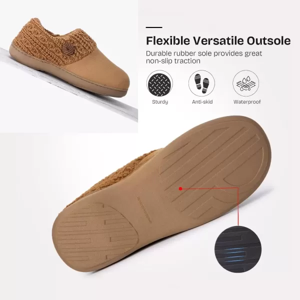 imageEverFoams Womens Microsuede Slippers Warm Comfy Memory Foam Indoor House Shoes with Knit CollarTan