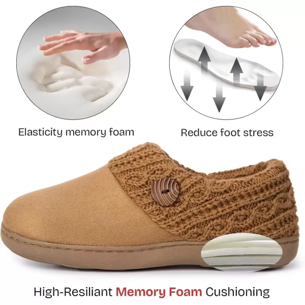 imageEverFoams Womens Microsuede Slippers Warm Comfy Memory Foam Indoor House Shoes with Knit CollarTan