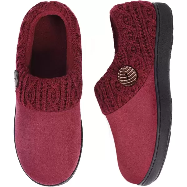 imageEverFoams Womens Microsuede Slippers Warm Comfy Memory Foam Indoor House Shoes with Knit CollarWine Burgundy