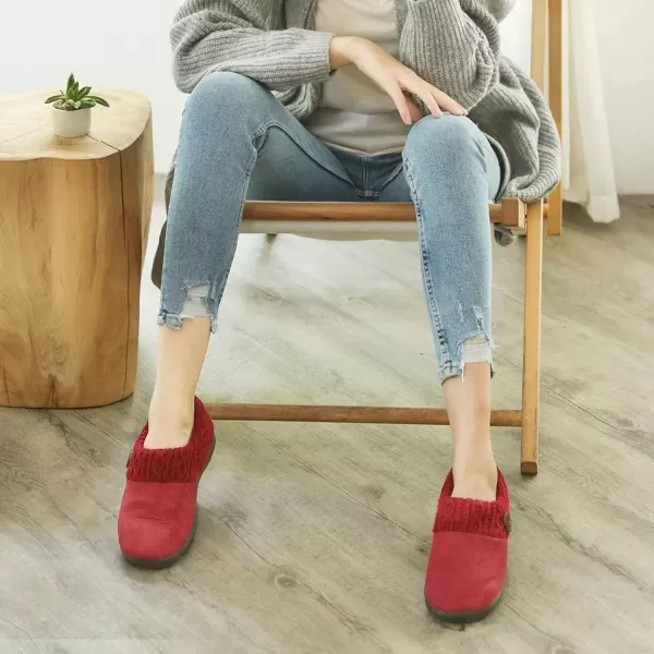 imageEverFoams Womens Microsuede Slippers Warm Comfy Memory Foam Indoor House Shoes with Knit CollarWine Burgundy