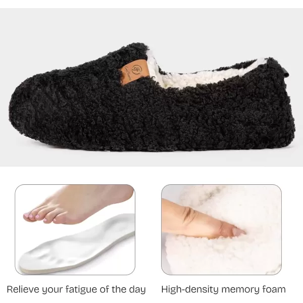 imageEverFoams Womens Soft Curly Full Slippers Memory Foam Lightweight House Shoes Cozy Loafer with Polar Fleece LiningBlack