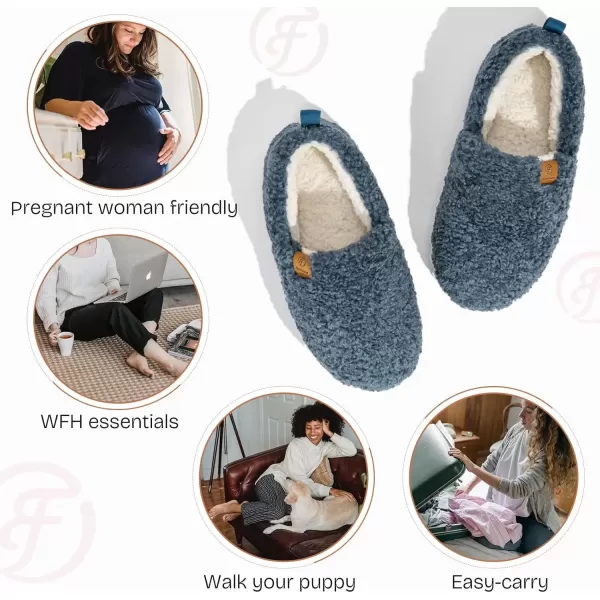imageEverFoams Womens Soft Curly Full Slippers Memory Foam Lightweight House Shoes Cozy Loafer with Polar Fleece LiningBlue