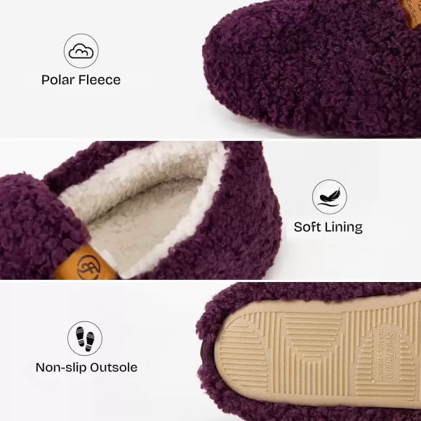 imageEverFoams Womens Soft Curly Full Slippers Memory Foam Lightweight House Shoes Cozy Loafer with Polar Fleece LiningDark Aubergine