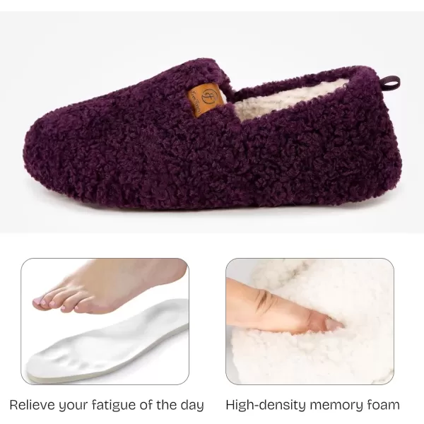 imageEverFoams Womens Soft Curly Full Slippers Memory Foam Lightweight House Shoes Cozy Loafer with Polar Fleece LiningDark Aubergine