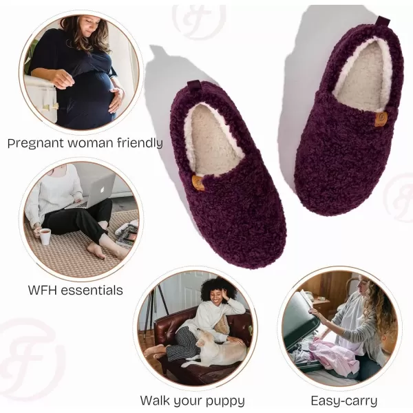 imageEverFoams Womens Soft Curly Full Slippers Memory Foam Lightweight House Shoes Cozy Loafer with Polar Fleece LiningDark Aubergine