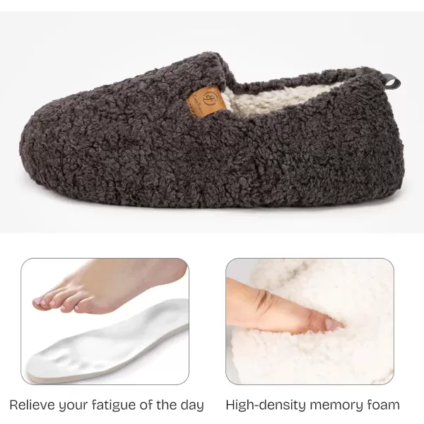 imageEverFoams Womens Soft Curly Full Slippers Memory Foam Lightweight House Shoes Cozy Loafer with Polar Fleece LiningDark Grey