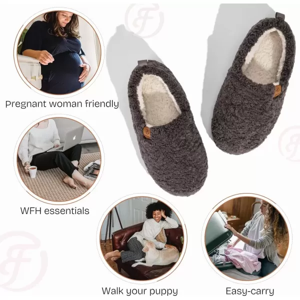 imageEverFoams Womens Soft Curly Full Slippers Memory Foam Lightweight House Shoes Cozy Loafer with Polar Fleece LiningDark Grey