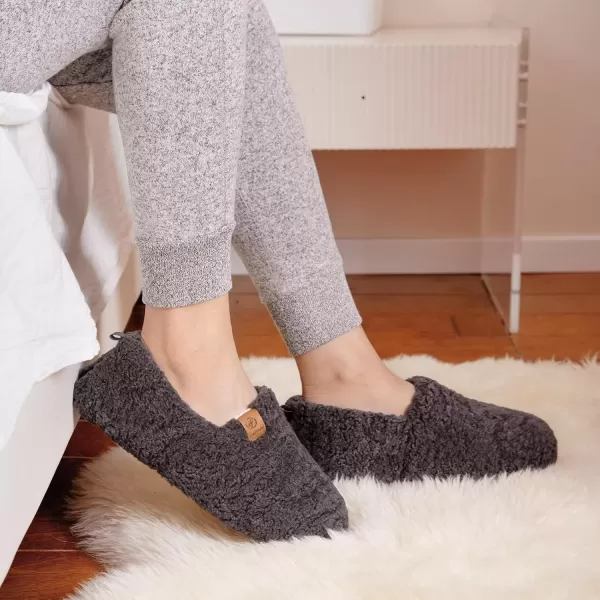 imageEverFoams Womens Soft Curly Full Slippers Memory Foam Lightweight House Shoes Cozy Loafer with Polar Fleece LiningDark Grey