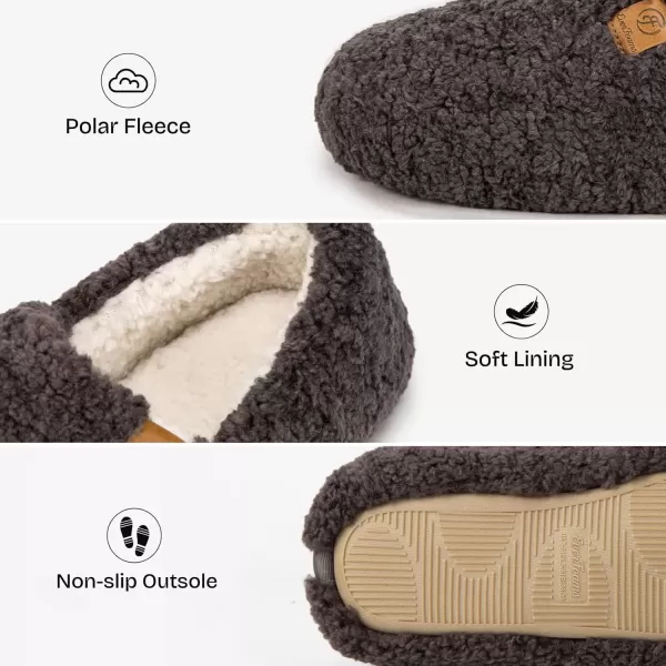 imageEverFoams Womens Soft Curly Full Slippers Memory Foam Lightweight House Shoes Cozy Loafer with Polar Fleece LiningDark Grey