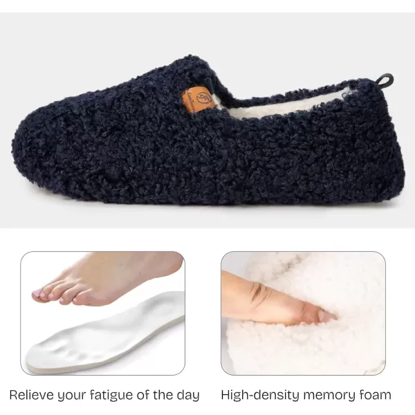 imageEverFoams Womens Soft Curly Full Slippers Memory Foam Lightweight House Shoes Cozy Loafer with Polar Fleece LiningDark Navy