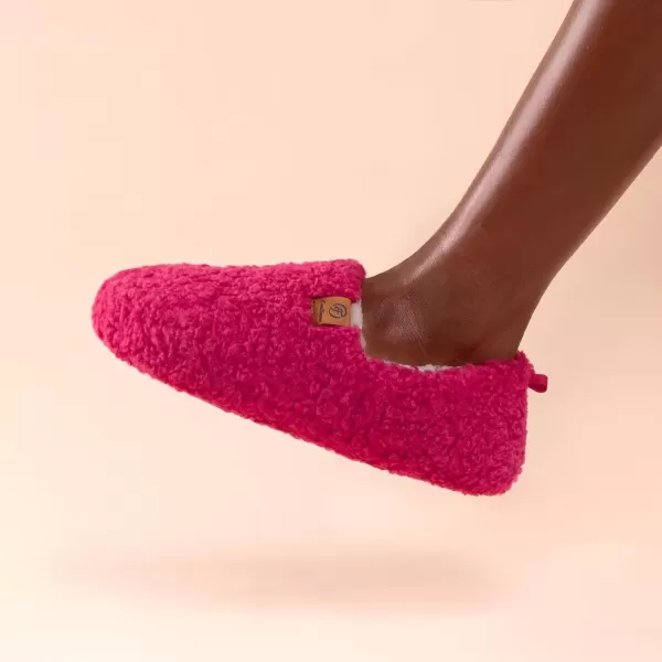 imageEverFoams Womens Soft Curly Full Slippers Memory Foam Lightweight House Shoes Cozy Loafer with Polar Fleece LiningFuchsia Rose